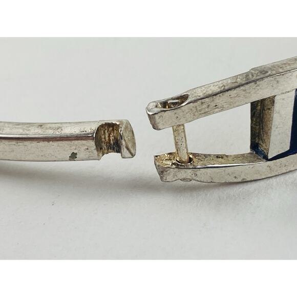 Vintage Alpaca Mexico Bangle Bracelet Red Abalone Small Hinged Letter S Pink Bla - Picture 4 of 15